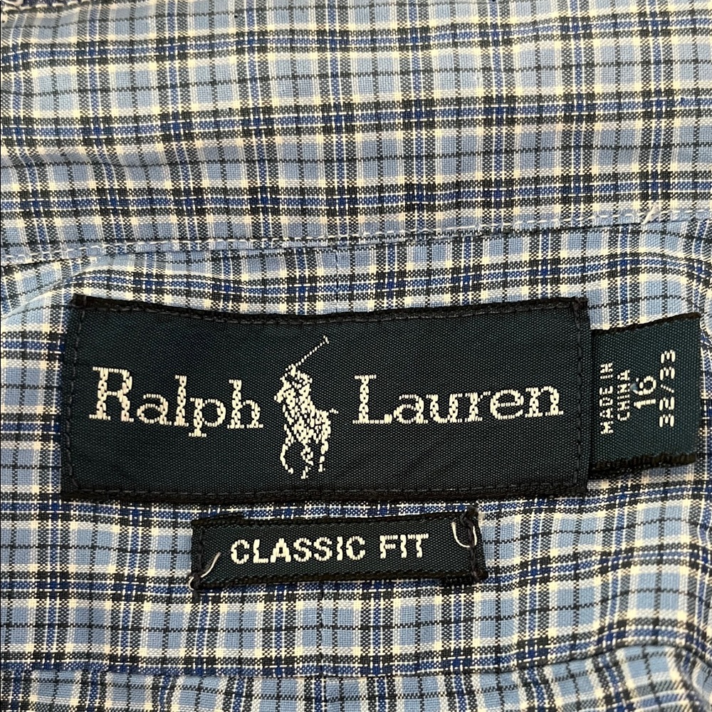 Upcycled Ralph Lauren Blue and White Plaid Button-Up Shirt - Picture 2 of 5